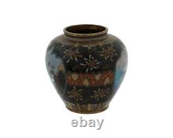 Antique Meiji Japanese Cloisonne Enamel Wireless Vase with Snow and Mountain Sce