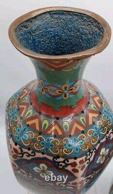 Antique Meiji Japanese Cloisonne Pheasant Dragon Vases 11 Tall- Read