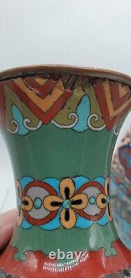 Antique Meiji Japanese Cloisonne Pheasant Dragon Vases 11 Tall- Read