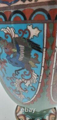 Antique Meiji Japanese Cloisonne Pheasant Dragon Vases 11 Tall- Read