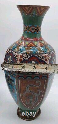 Antique Meiji Japanese Cloisonne Pheasant Dragon Vases 11 Tall- Read