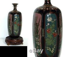 Antique Meiji Japanese Cloisonne Vase 6 Panel Melon Style Floral Beauty