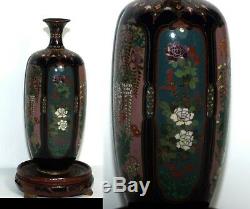 Antique Meiji Japanese Cloisonne Vase 6 Panel Melon Style Floral Beauty