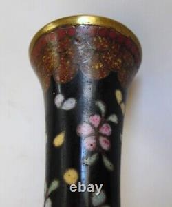Antique Meiji Japanese Deep Green Gold Dust Butterfly Cloisonne Vase