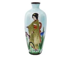 Antique Meiji Japanese Ginbari Cloisonne Enamel Geisha Vase