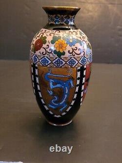 Antique Meiji Period Cloisonne Vase. Beautiful cond. Dragons and Phoenix 7.5x4