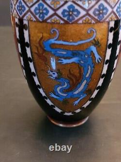 Antique Meiji Period Cloisonne Vase. Beautiful cond. Dragons and Phoenix 7.5x4