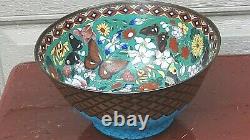 Antique Meiji Period Japanese Cloisonne Bowl With Butterfly