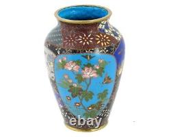 Antique Meiji Period Japanese Cloisonne Enamel Vase with Geometric Patterns Gard