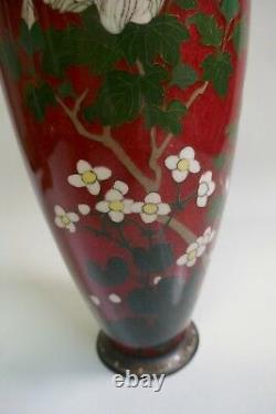 Antique Meiji Period Japanese Cloisonne Floral Vase 12 Tall