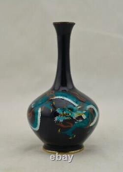 Antique Meiji-Period Japanese Cloisonne Ginbari coiled dragon teardrop vase