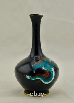 Antique Meiji-Period Japanese Cloisonne Ginbari coiled dragon teardrop vase