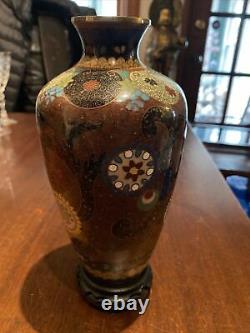 Antique Meiji Period Japanese Cloisonne Kyoto Enamel And Bronze 8 Vase