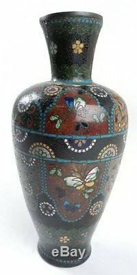 Antique Meiji Period Japanese Cloisonne Kyoto Enamel & Bronze 8 Vase