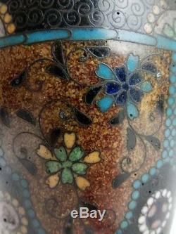 Antique Meiji Period Japanese Cloisonne Kyoto Enamel & Bronze 8 Vase