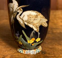 Antique Meiji Period Japanese Cloisonne Vase by Hayashi Chuzo Signed Cranes