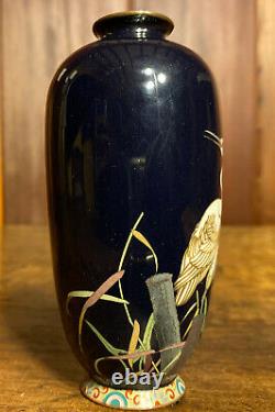 Antique Meiji Period Japanese Cloisonne Vase by Hayashi Chuzo Signed Cranes
