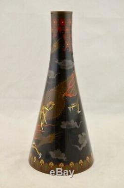 Antique Meiji-Period Japanese Cloisonne enamel Mythical Dragon conical vase