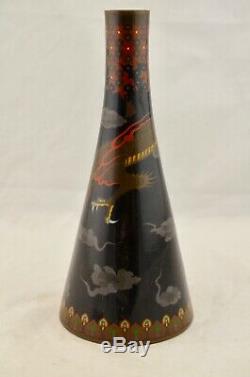 Antique Meiji-Period Japanese Cloisonne enamel Mythical Dragon conical vase