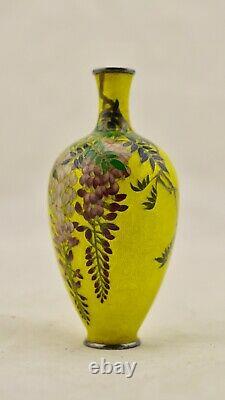 Antique Meiji-Period Japanese Cloisonne ginbari & solid silver Wisteria vase