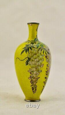 Antique Meiji-Period Japanese Cloisonne ginbari & solid silver Wisteria vase