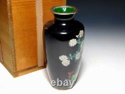Antique Meiji Period Japanese Silver Wire Cloisonne Vase Chrysanthemum Flowers