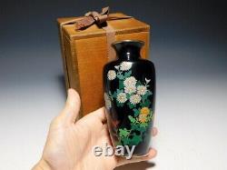Antique Meiji Period Japanese Silver Wire Cloisonne Vase Chrysanthemum Flowers