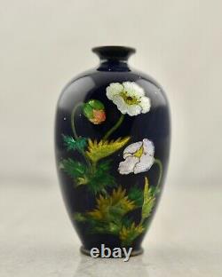 Antique Meiji-period Japanese Cloisonne Ginbari silver foil Peony vase signed