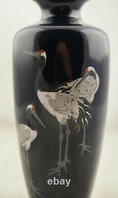 Antique Meiji-period Japanese Cloisonne silver wire Crane / Egret vase