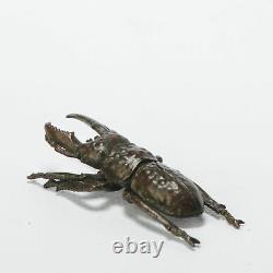 Antique Mini Okimono Bronze Japanese Statue of a Stag Beetle Meiji Japan Marked