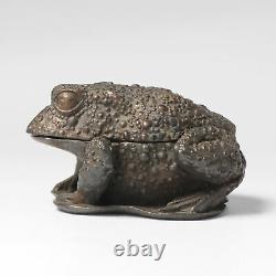 Antique Okimono Incense container Bronze Japanese Statue Toad 19th c Meiji Japan