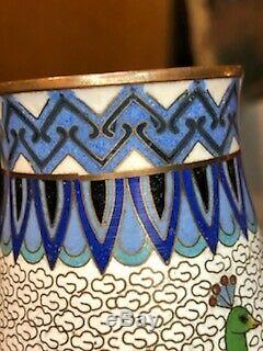 Antique & Or Vintage Chinese Or Japanese Cloisonne Peacock Vase Enamel Bottom