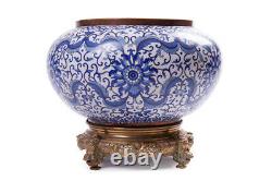 Antique Original 20th Japan Cloisonne vessel on bronze base floral decorations