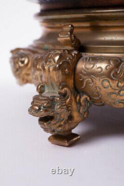 Antique Original 20th Japan Cloisonne vessel on bronze base floral decorations
