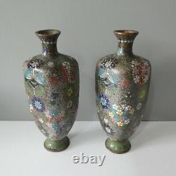 Antique Pair 2 Japanese Cloisonne Vases Enamel Oriental