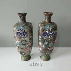 Antique Pair 2 Japanese Cloisonne Vases Enamel Oriental