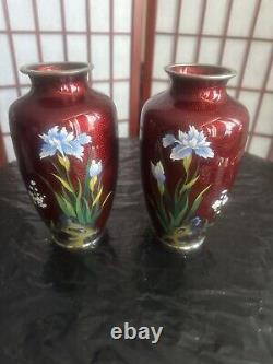 Antique Pair Japan Sato Cloisonné Vase Vintage