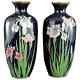 Antique Pair Japanese Cloisonné Enamel Iris Vases Meiji 18.4 Cm