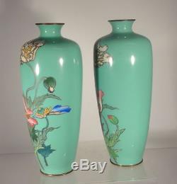 Antique Pair Japanese Cloisonne Vases Floral Art Nouveau Poppy Bronze As Is