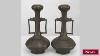 Antique Pair Of Oriental Japanese Bronze Bud Vases With