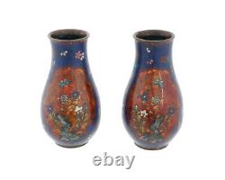 Antique Pair of Early Meiji Japanese Cloisonne Vases in the Style of Namikawa