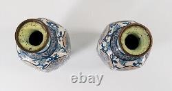 Antique Pair of Japanese Cloisonne Enamel Vases in Blue Palette