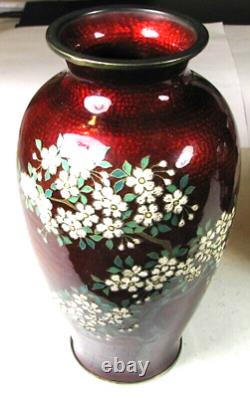 Antique Pair of Japanese Cloisonne Vases Bulbous Pigeon Blood #EB75