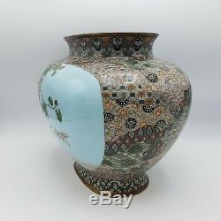 Antique Pair of Powder Blue Japanese Cloisonne Vases with Birds Very Large Size