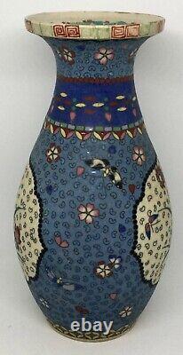 Antique Rare Japanese cloisonné vase Porcelain Hand painted H 10 AH1191