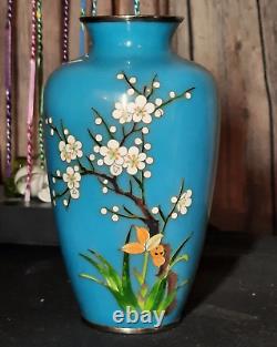 Antique SIGNED Tamura Japanese Cloisonne Vase Orchid & Dogwood circa 1920