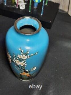 Antique SIGNED Tamura Japanese Cloisonne Vase Orchid & Dogwood circa 1920