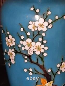 Antique SIGNED Tamura Japanese Cloisonne Vase Orchid & Dogwood circa 1920
