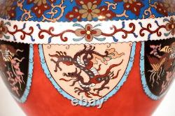 Antique Signed Japanese Cloisonne Dragon, Phoenix & Arabesque Jardinière/Bowl