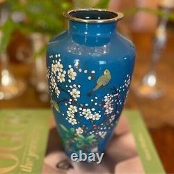 Antique Silver Wire Japanese Meiji Period Enamel Cloisonné Blue Floral Vase